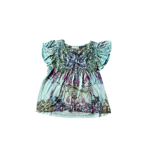 Unity World Wear Women's Blue & Green Top - Picture 3 of 7